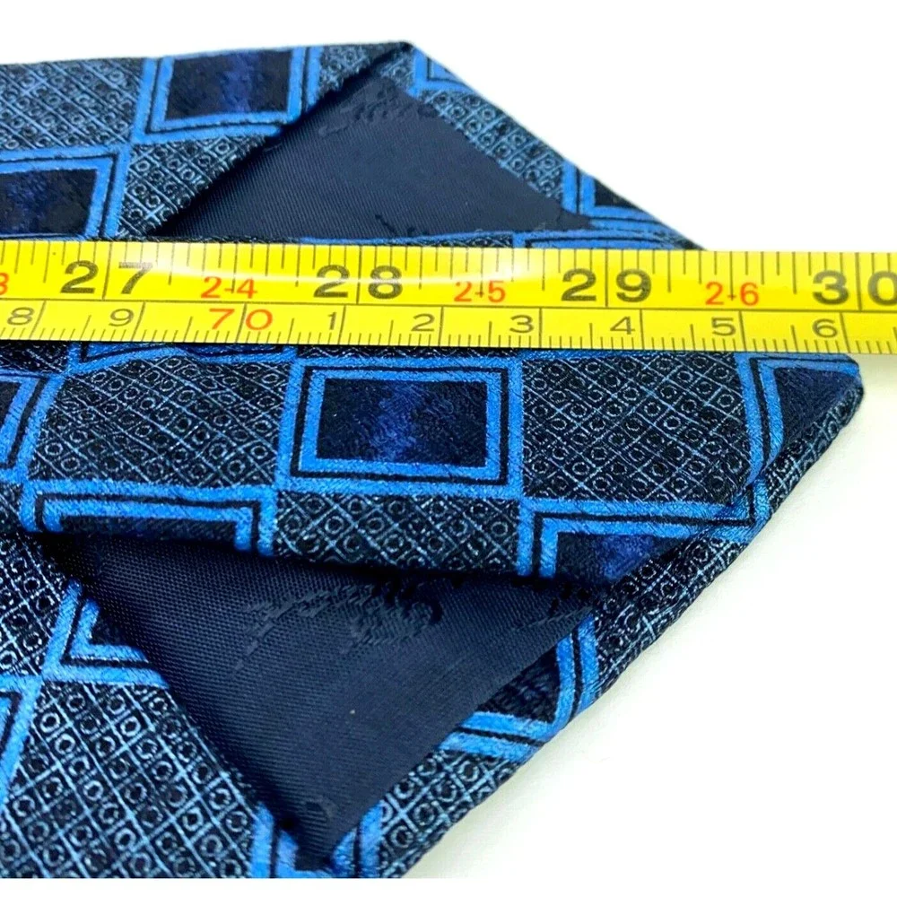 CHARLESTON Tie Rack Mens Blue Geometric 100% Silk Necktie Made in Italy